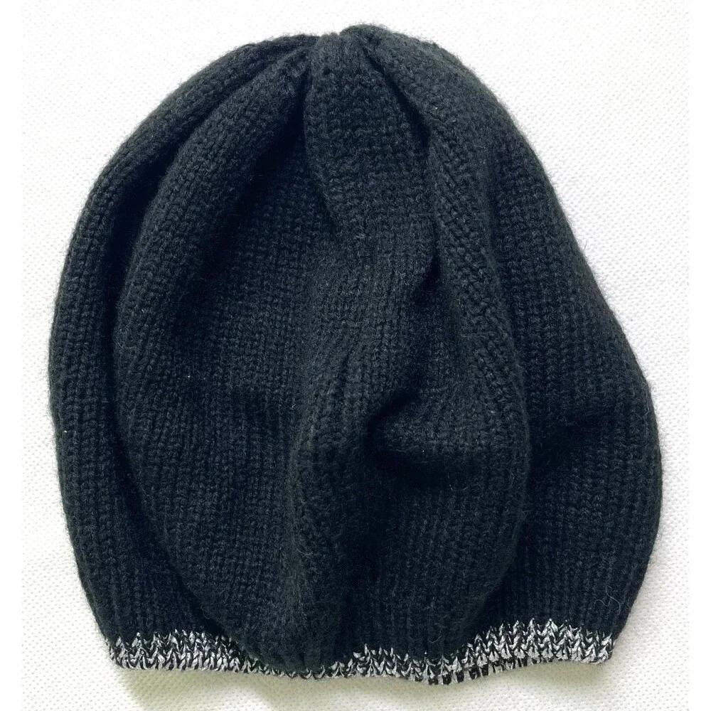 MICHAEL Michael Kors Black Silver Rhinestone MK Logo Slouch Knit Beanie Hat OS